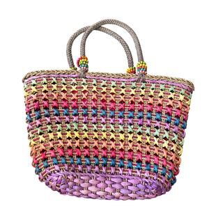 Sun ‘N’ Sand Rainbow Wicker Woven Beach Tote 20x14